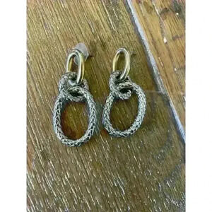 Two Toned Gold and Silver Triple Dangle Earrings